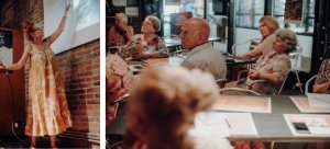 Seniorinnen und Senioren beim Workshop zum Thema Fotografie. Aufmerksam folgen die Teilnehmer/innen den Ausführungen von Fotografin Christine Bauer. Fotos: Amelie Geiger