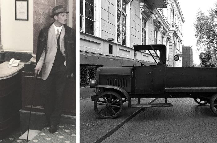 Fotografie von Anton Chekhov und ein altes Auto.